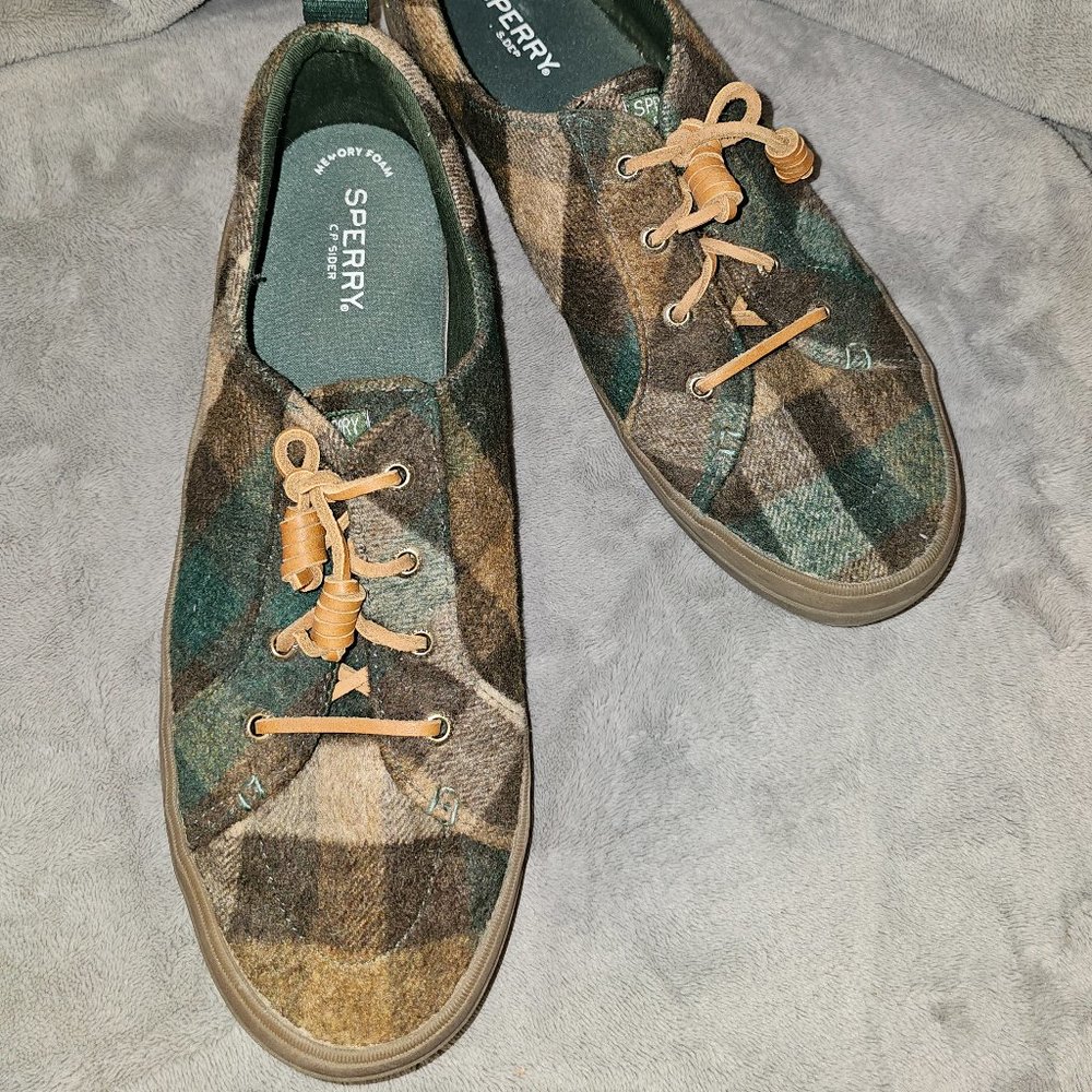 Sperry, Green Plaid Boat Shoes, size 11